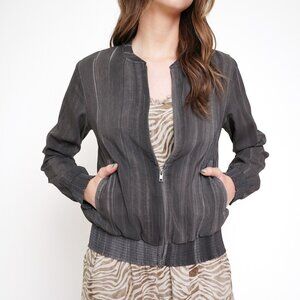 MYSTREE Charcoal Gray Bomber Jacket, Lightweight Zip Front Long Sleeve